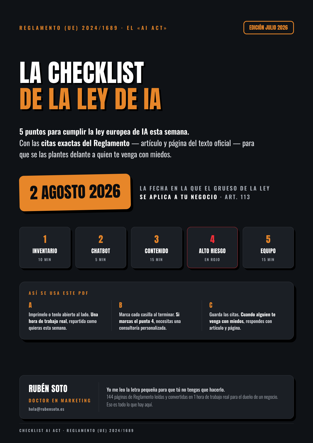 Portada del Checklist del AI Act — Rubén Soto